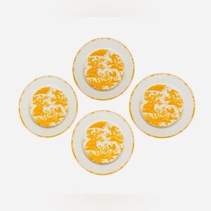 NWOT Williams Sonoma S/ 4 Pillivuyt French Toile Yellow Porcelain Salad Plates